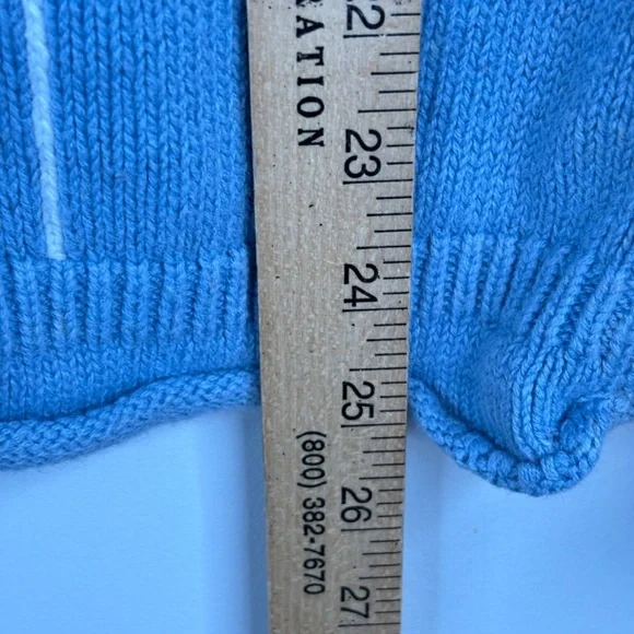 VTG 90s Granny Sweater L Embroidered Owl Hand Knit Windowpane Cottage Blue Twee - Picture 7 of 10